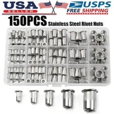 150Pcs Rivet Nuts Stainless Steel Threaded Insert Nut Nutsert Rivnuts Flat Head