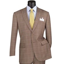 BIG  TALL Men's Tan Glen Plaid 2-Button Classic-Fit Suit w/ Peak Lapel NWT