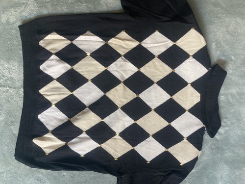 Vintage St. John Collection Marie Grau Damen L Argyle Polo Pullover Gold Akzente - Bild 9 von 13