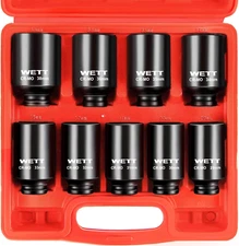 1/2" Drive Deep Large Impact Socket Set, 9-Piece Spindle Axle Nut Metric 6 Point