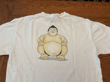 VTG Hitachi Advertising w/Suma Wrestler on the Back Medium Adult White T Shirt
