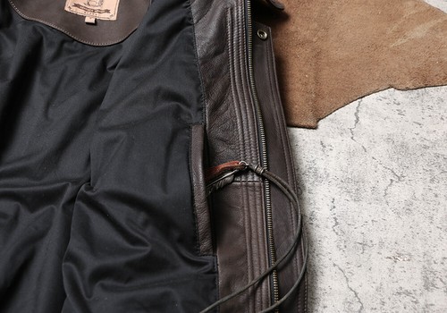 Men's Vintage Bomber Jacket Full Grain Brushed CowhideClassic Leather Jacket - Picture 20 of 25