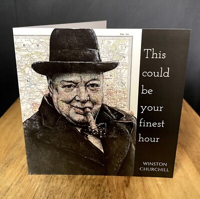 Winston Churchill Inspired Greeting card.Drawing on Map Of London. Blank Inside