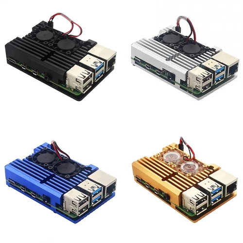 For Raspberry Pi 4 Model B 4B Aluminum Case Dual Fan Metal Shell