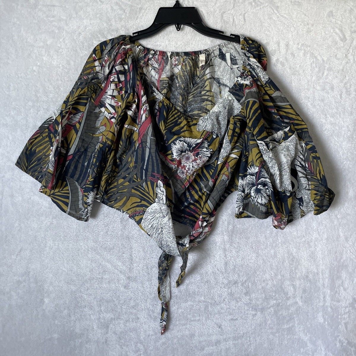 Elan Womans Crop Wrap Top Multicolor Large Floral Tropical Long