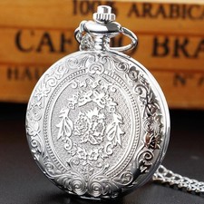 SwitchMe Retro Quartz Pocket Watch Japan Movement Silver Belt Clip Chain RRP £25