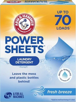 ARM & HAMMER Power Sheets Laundry Detergent, Fresh Breeze Scent, No Mess, Lightw