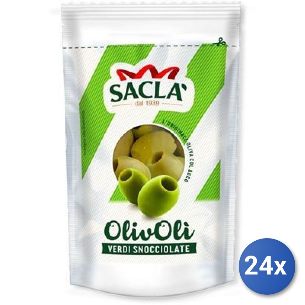 24X Multipack Sacla Pitted Olives Bag 185G
