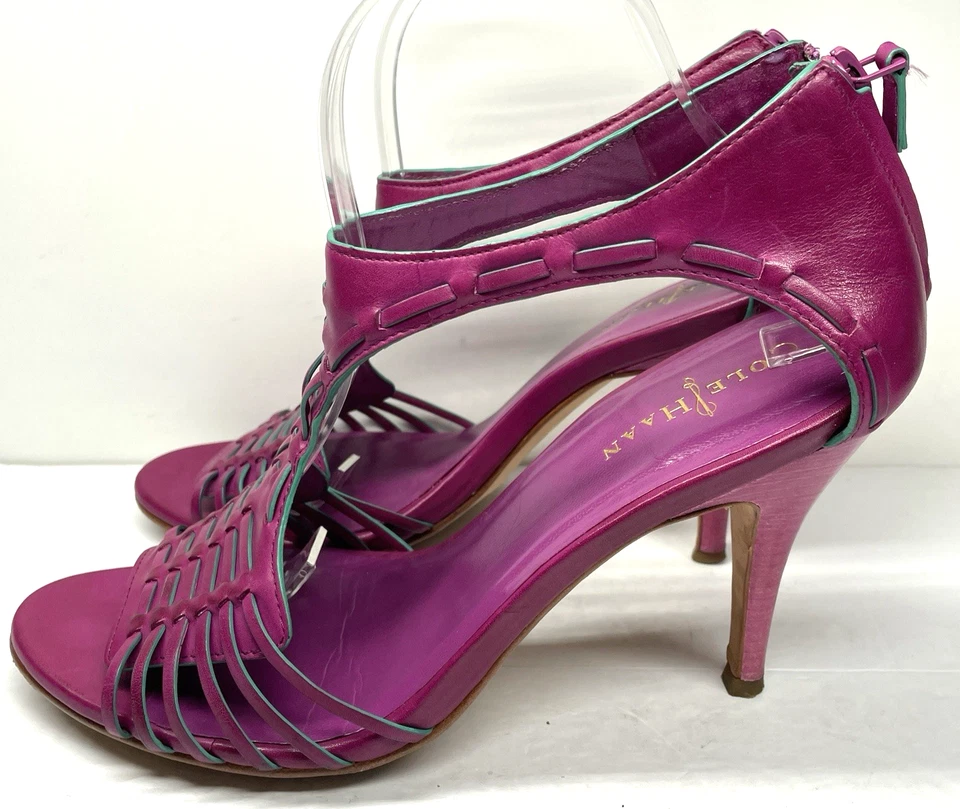 Cole Haan NikeAir Sandalias de Cuero Tejido con Cremallera Trasera Tacón Alto Fucsia Talla 9.5B Foto 2 de 4