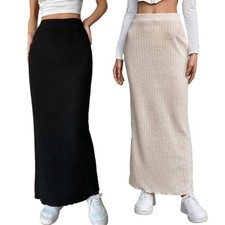 High Waist Knit Long Skirt Winter Bodycon Maxi Skirt Stretchy Slim Midi Skirts