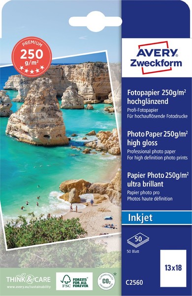 Avery Zweckform Inkjet Fotopapier Premium 13 X 18 Cm Weiß HochgläNzend 50 Blatt-image