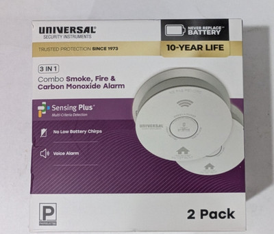 USI 2-Pack 10-Year Battery Combination Smoke and Carbon Monoxide Detector. New