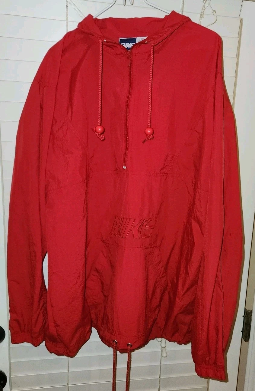 VINTAGE BIKE red Windbreaker Jacket Mens LARGE 1/2 Zip........................B6