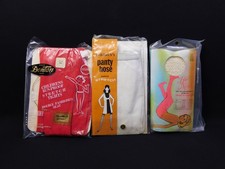 3 Prs NOS Girls Tights Pantyhose Size 8 10 12 14 White Ivory Red Ribbed Net VTG
