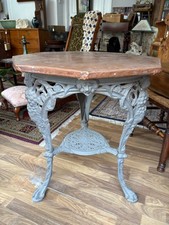 Antique Cast Iron Pub/Garden Table With Lion Masks And Grapes With Copper Top