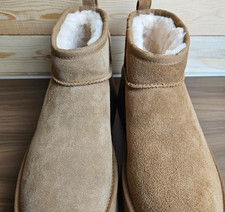 UGG Women's Ultra Mini New Heights Chestnut Suede Slip On Platform Boots 1158311