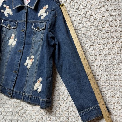 Quacker Factory Denim Jacket Women XL Blue Poodle appliquéd Bling