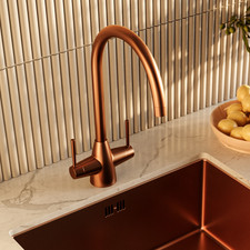 Brushed Copper Dual Lever Monobloc Kitchen Mixer Tap - Enza Tamara TAMDLABC