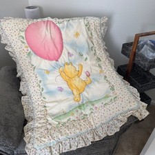 Vintage Disney Classic Pooh Baby Quilt Cream Pink 1999 Vintage Ruffle Blanket