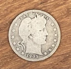 1909-S Barber Quarter 25C – 90% Silver – Circulated US Coin