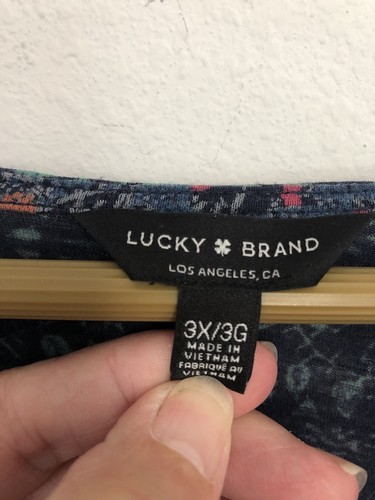 Top tunica donna Lucky Brand stampato 3X taglie forti scollo a V boho casual maglia blu - Foto 2 di 10