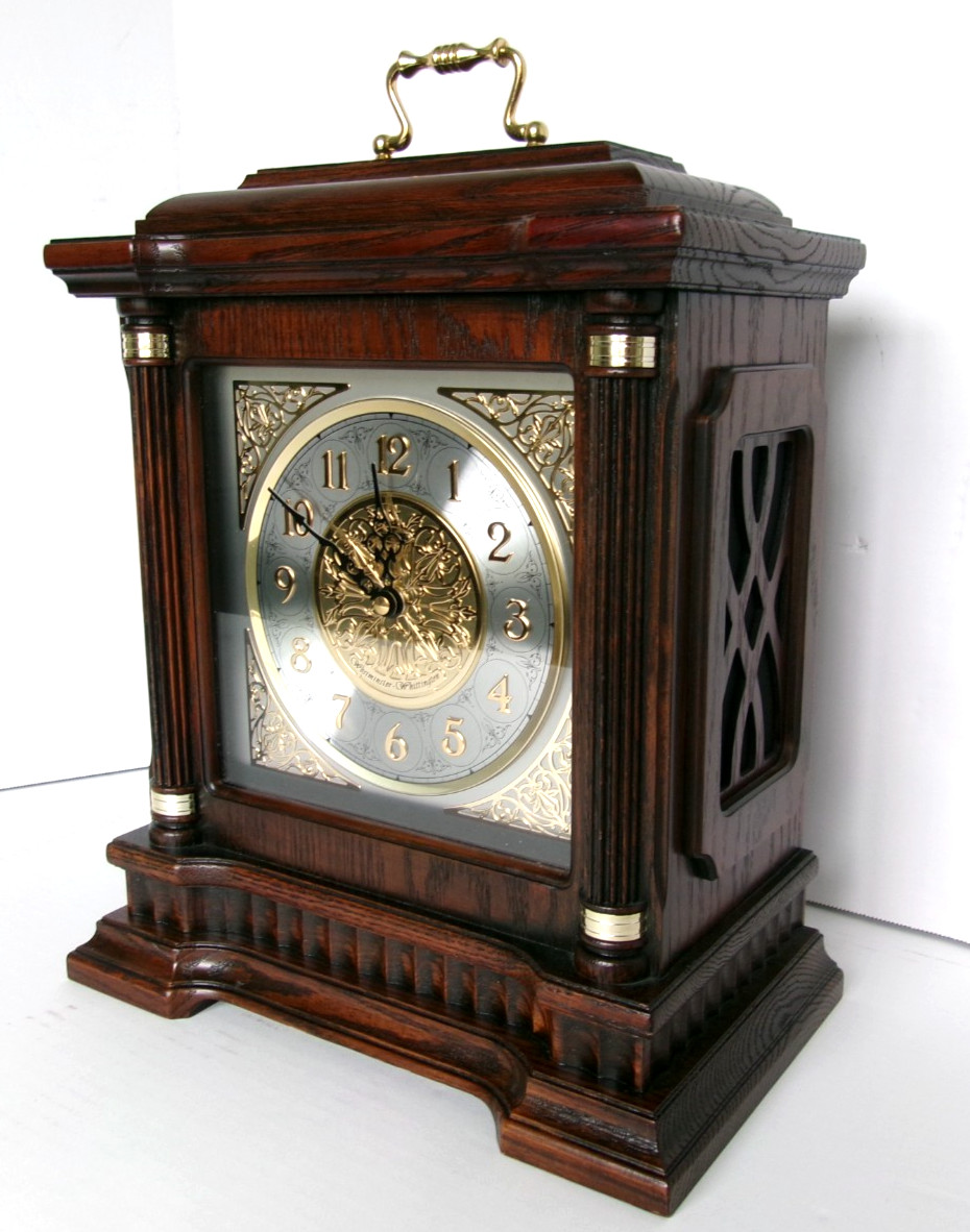 New Open Box Seiko Solid Oak Mantel Clock Westminster/Whittington QXJ004BLH