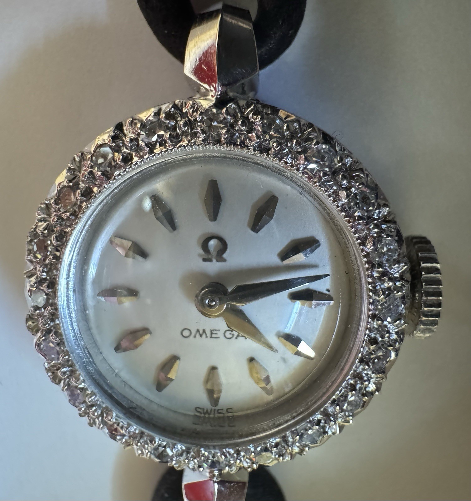 Vintage Omega 14k White Gold Diamond Lady’s Cocktail Wristwatch Rare Works Great