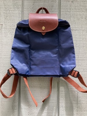 Longchamp Mini Le Pilage canvas backpack NWOT Perfect navy with brown leather