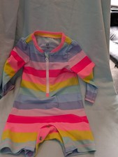 Baby Girls Pink Gap All-in-One Swim Suit Age 6-12 Months In Rainbow Stripes