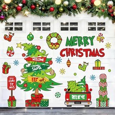 34Pcs Merry Christmas Garage Door Decoration Magnets Red Green Xmas Tree Truck C