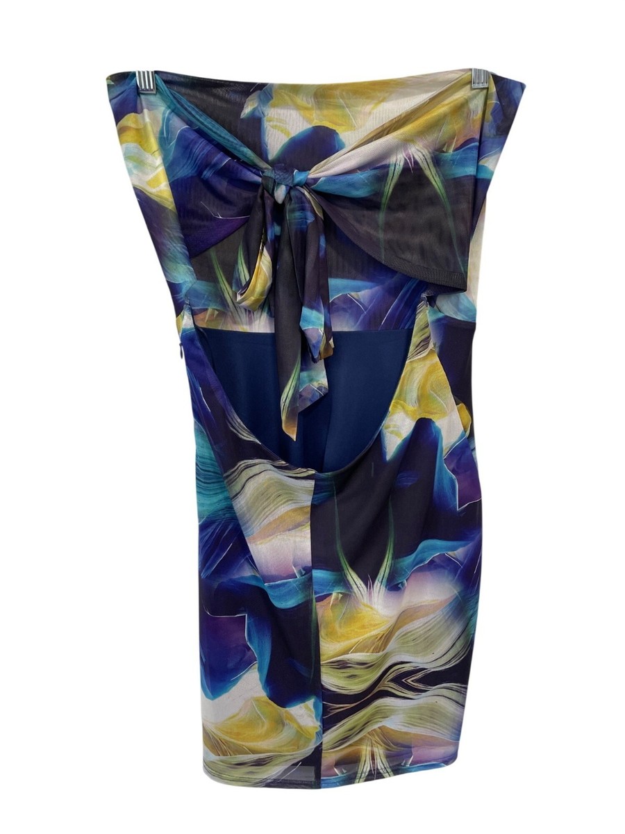 12th tribe blue dress Natalia Blue Floral Printed Strapless Maxi Dress - XL Size - Women's Dresses