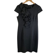 SPENSE Womens Short Sleeve Ruffle Knit Knee Length Work Sheath Dress Gray 6