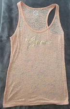 NEW Guess Racerback Burnout Tank Top Shirt Peach Pink Gold Rhinestones M Vintage