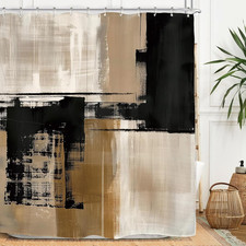 Abstract Minimalist Modern Shower Curtain Set 60Wx71H Inches Black Tan Neutral C
