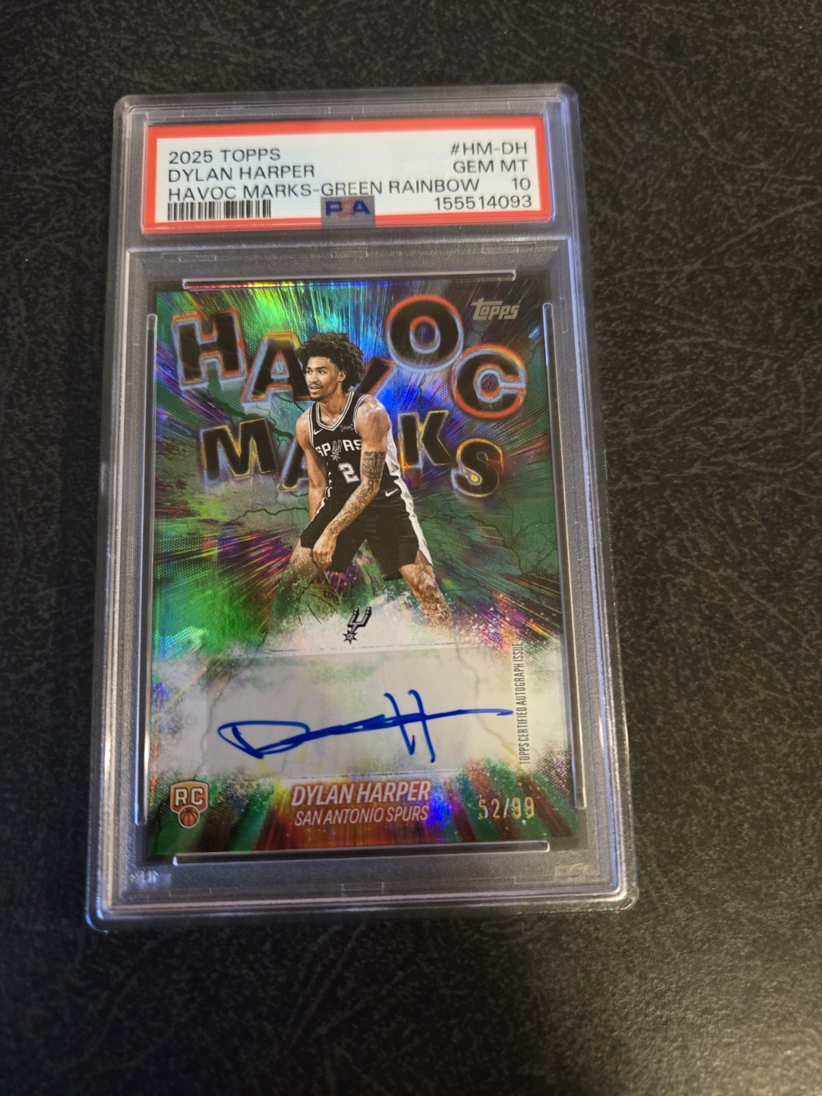 Dylan Harper AUTO /99 2025 Topps HAVOC MARKS Rookie Green Rainbow RC Spur PSA 10