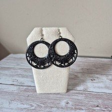NWT Vintage 1980s Black Boho Disc Drop Earrings