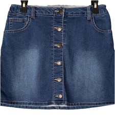 Cat  Jack Girls Blue Denim A-Line Skirt XL 14/16 Button Front Stretch Pockets