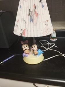 ◇Disney Nursery Lamp And Nightlight Baby Mickey-Minnie 1984 Pleated Shade, Cute