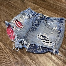 Garage Denim Shorts 3 / 27 Cut-off Destroyed Ripped Raw Festival Hippy Hi Waist