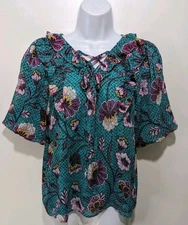 NWT LOFT Floral Short Sleeve Babydoll Blouse Top Womens S Whimsical Boho #32