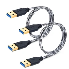3FT USB 3.0 Male to Male Cable 2 Pack Braided White for Fast Data Transfer