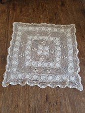 80's Croched Table Topper Beige Appx 40x 40