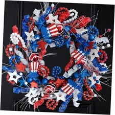 20-Inch Patriotic Wreath for 4th of July Decorations - Handmade Stars  20 Inch