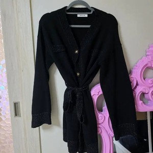 WWYR Black Long Cardigan Belt Set Women Fashion Outerwear