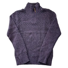 Fat Face Wool Blend Knit Jumper 1/4 Zip Pullover Purple Sweater Mens XS