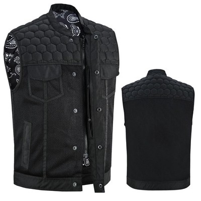 ADM Black Mesh Moto Vest SOA Biker ,Hex Quilt SOA Style Biker Ventilated Cutoff