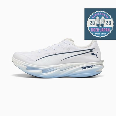 PUMA Deviate Nitro Elite 4 312127 09 White Chambray Blue Men Running 2E Shoes