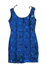 Party Dress Formal Dave Johnny VTG Blue Sequin Skirt Prom size 11-12