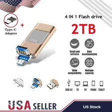 2TB USB 3.0 Flash Drive Memory Photo Stick for iPhone Samsung Type C 4 IN 1