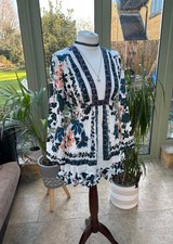 Free People Violet Hill Floral Print Boho Tunic Long Top Mini Dress S 8 White